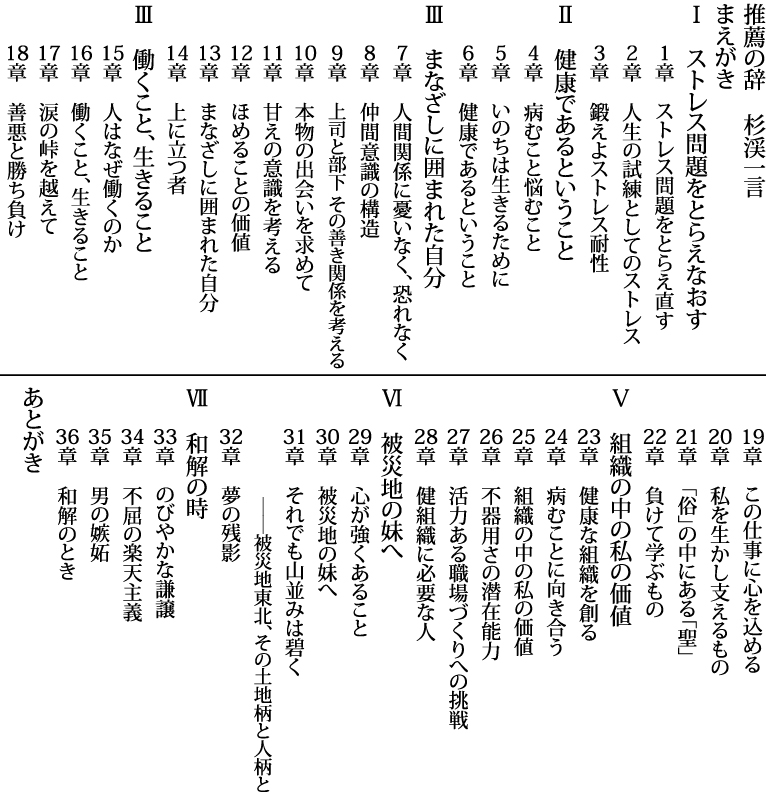 【まえがき ～ Ｉストレス問題 ～ Ⅶ 和解の時 ～ おわりに】